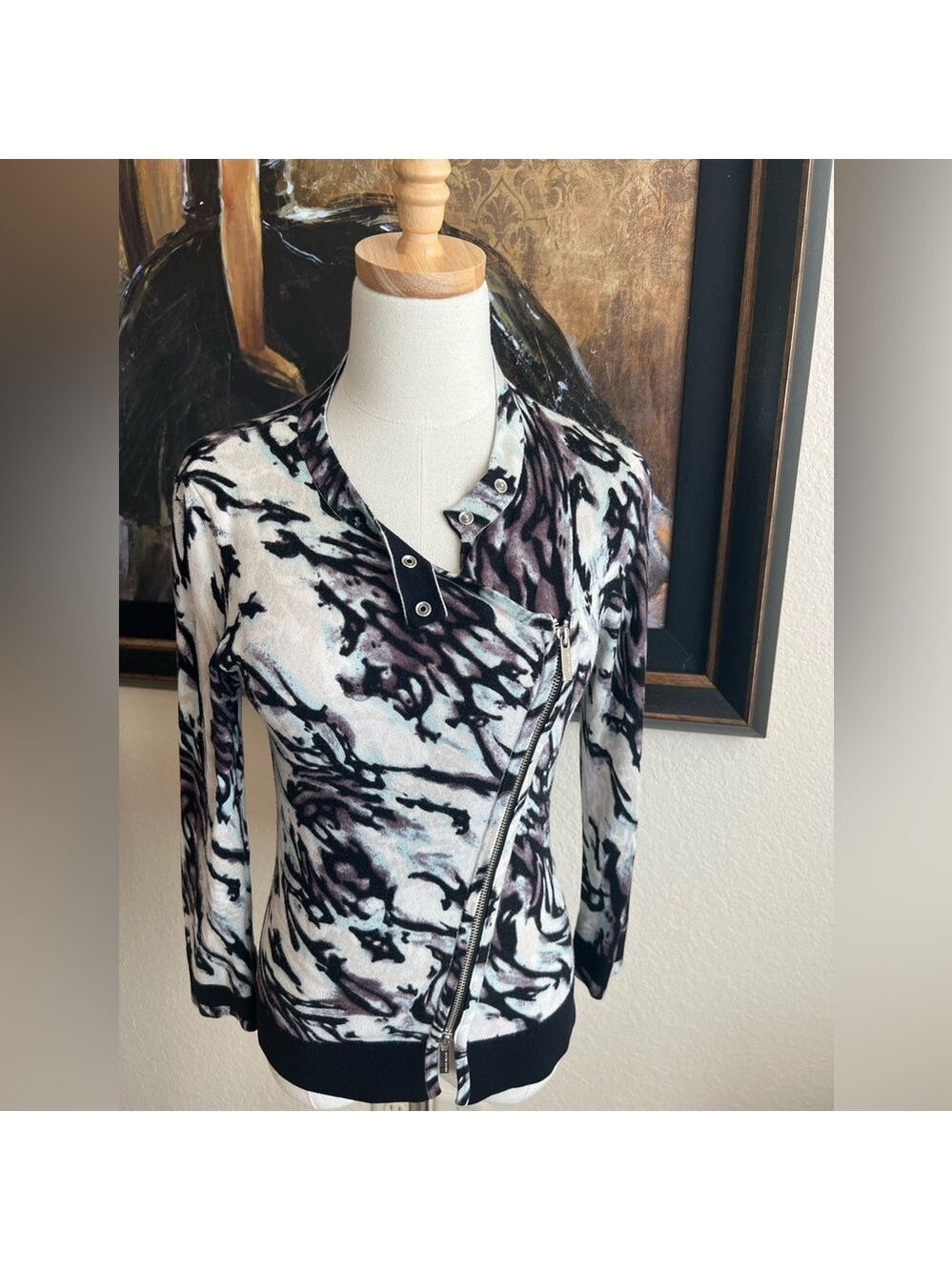 Karen Millen Moto Sweater Jacket Size 3/L